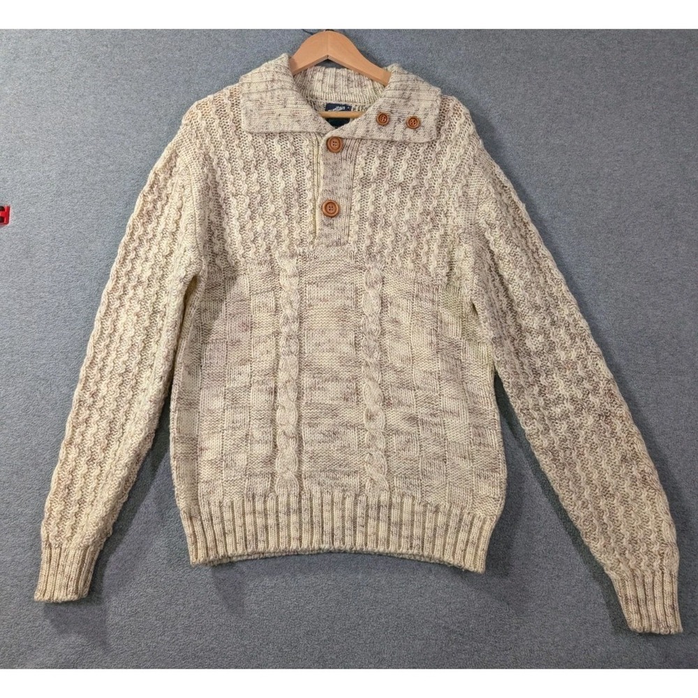 VTG Puritan Great Outdoors Cable Knit Shawl Collar Sweater Mens L Light Academia